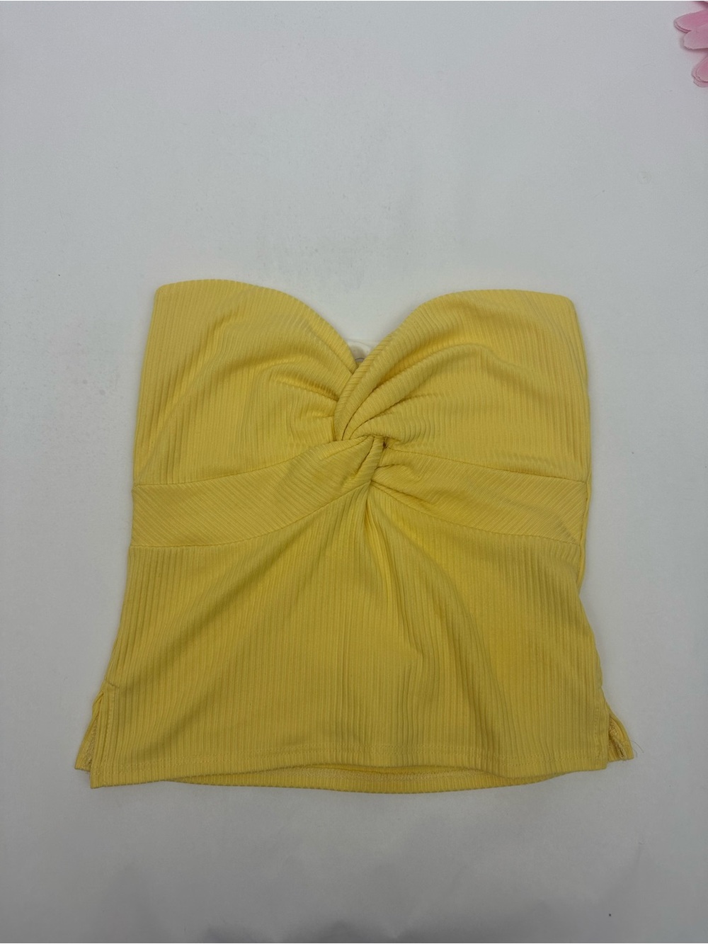 American Threads Sunny Yellow Ribbed Strapless Twist Top